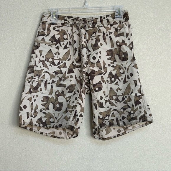 Patagonia Men’s Wavefarer Boardshorts Size 28 Brown White Print Surf Swim Trunks - Picture 1 of 7